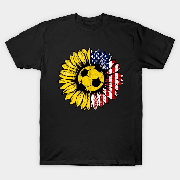 Sunflower American Flag Soccer Lover Gifts 4th Of July T-Shirt by shanemuelleres